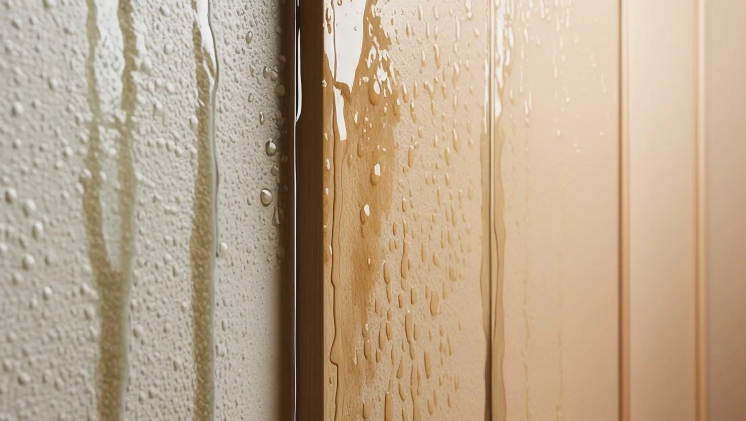 Água da chuva escorrendo pela parede