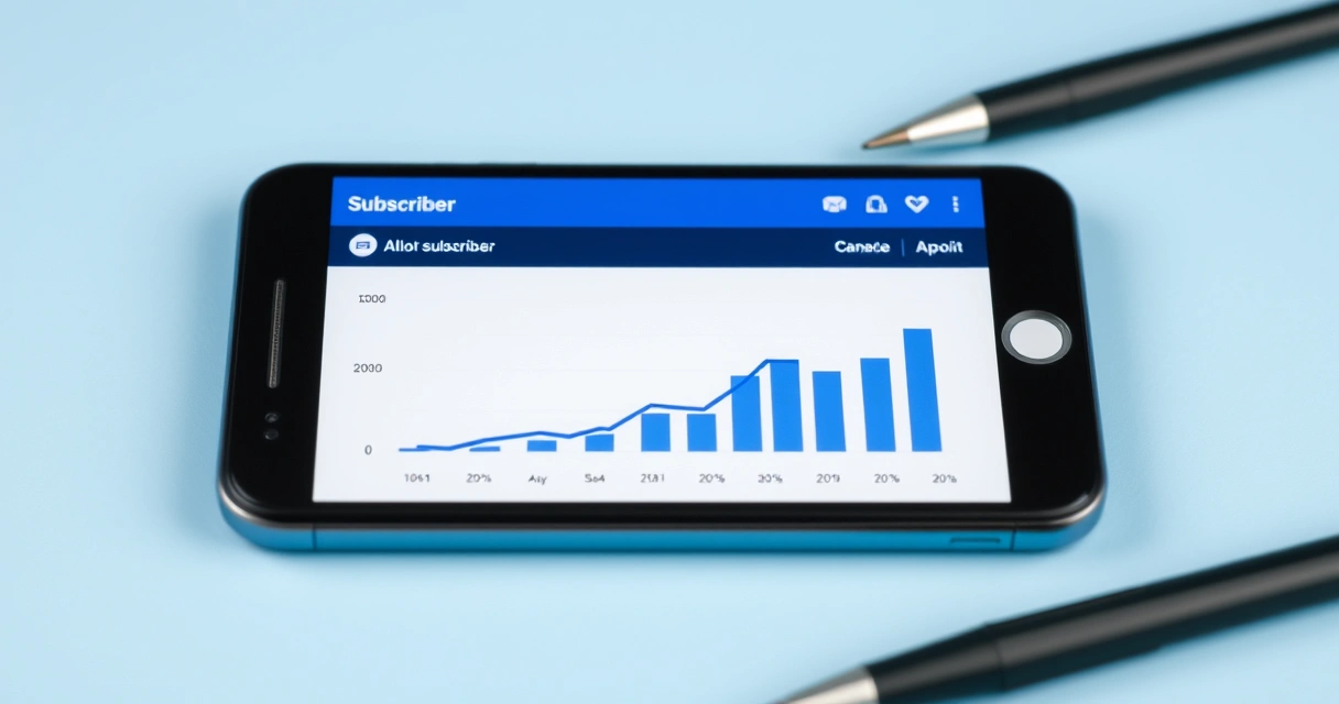 Celular exibindo canal de mensagens com gráfico de inscritos em alta