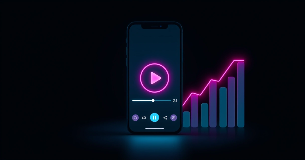 Celular com reprodutor de vídeo e gráfico de visualizações em crescimento
