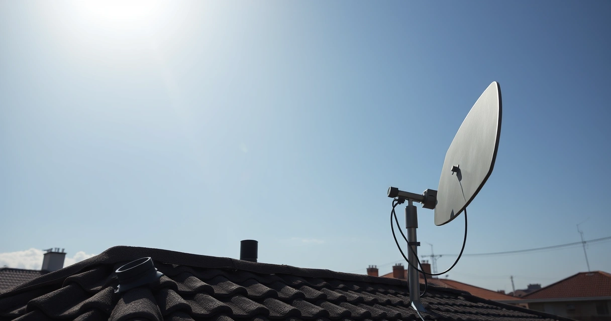 antena digital de televisão no telhado de casa em bairro residencial