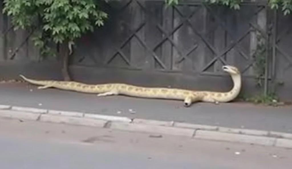 Píton de 3 m filmada a passear na rua era presente